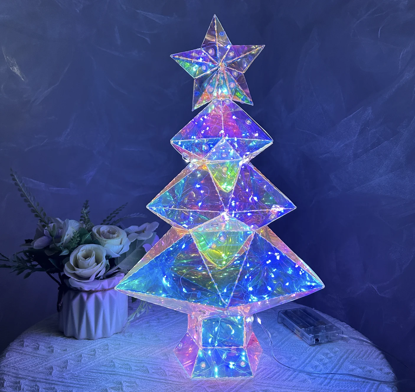 Faceted Iridescent Christmas Tree Decoration.
