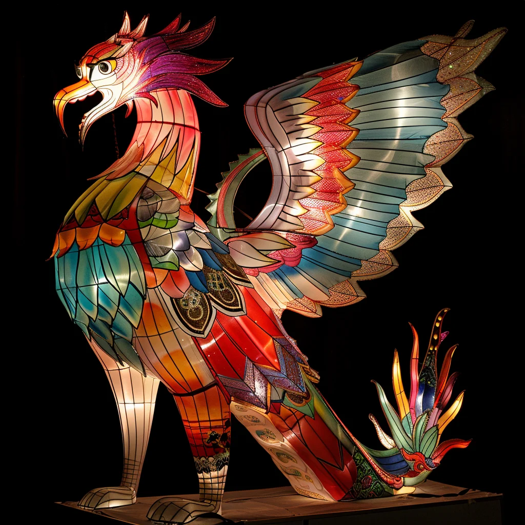 Phoenix Lantern with Colourful Wings.