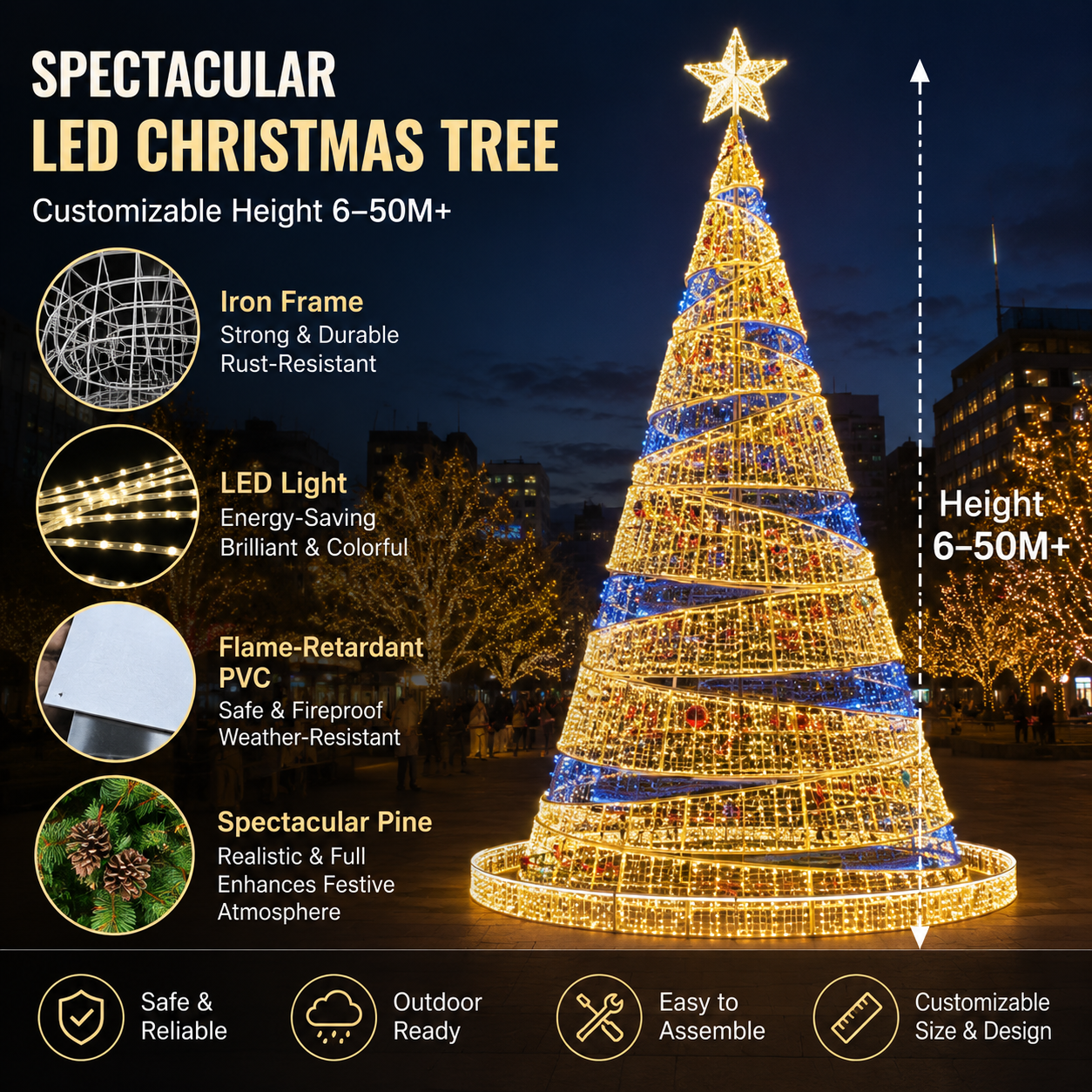 6M-50M+ Giant LED Spiral Pine | Commercial City Decorations