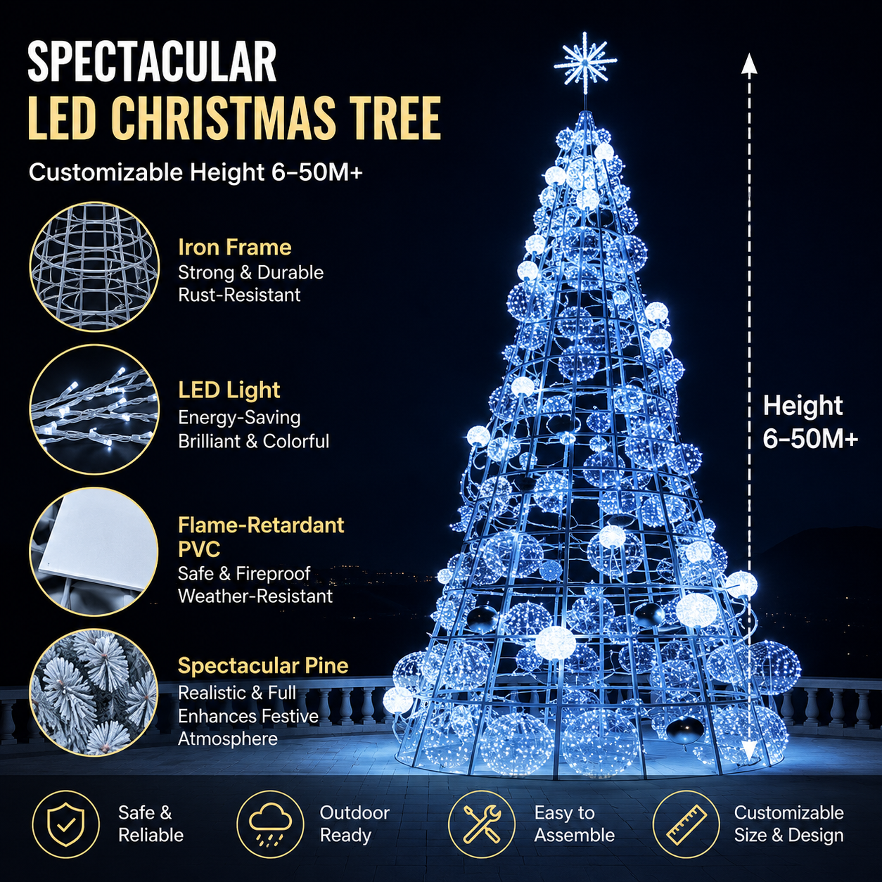 6M-50M+ Giant Blue LED Orb Pine | Commercial Theme Parks