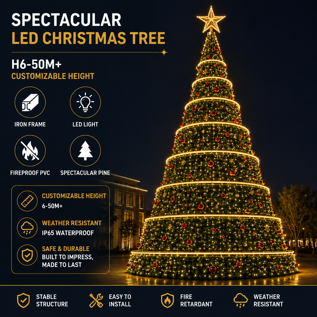 6-50m Giant LED Christmas Tree | Commercial Plaza Display