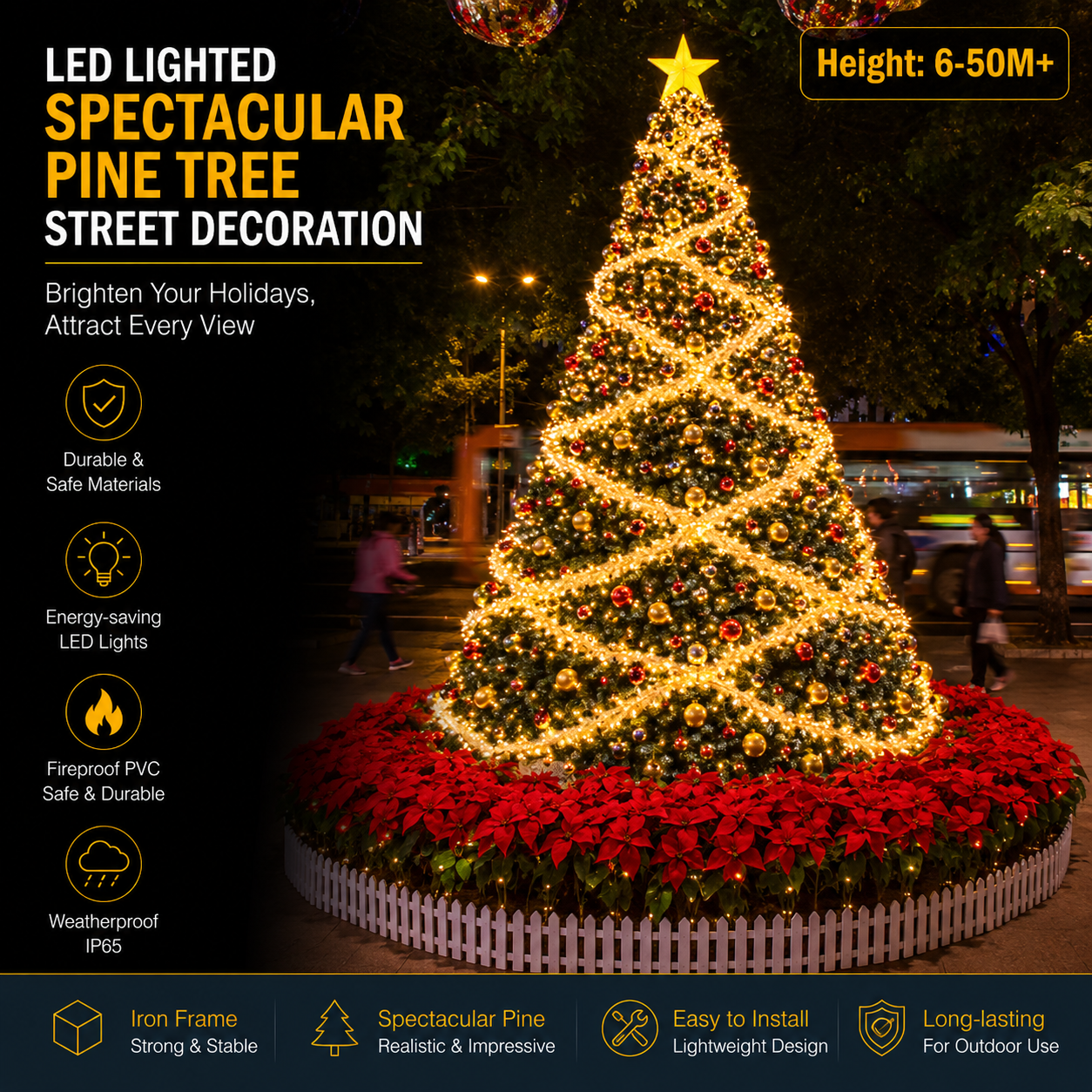 Commercial Holiday Lighting Solutions | 50M+ Master-Series Giant Golden Spiral Pine Landmark – FactoryDirect Architectural Grade Festive Decoration for Shopping Malls and City Decorations