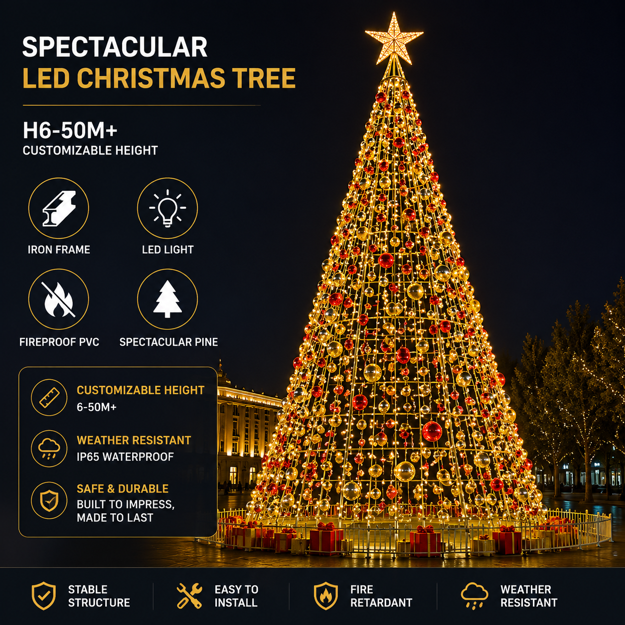 6-50m Giant LED Christmas Tree | Commercial Plaza Display