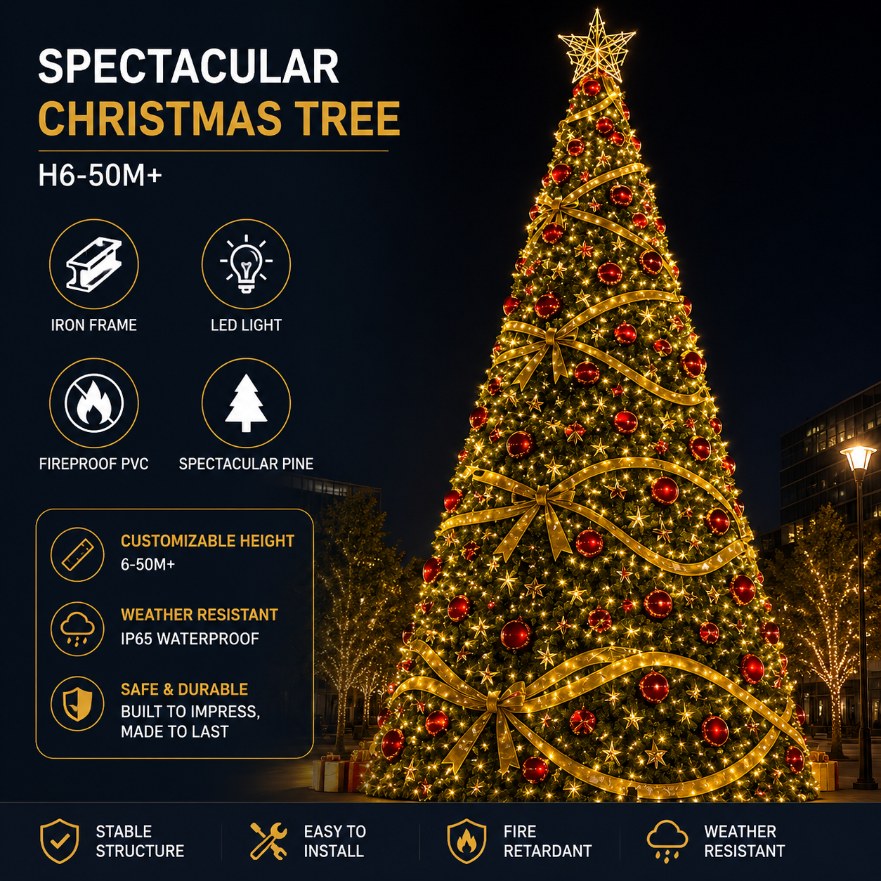 6-50m Giant LED Christmas Tree | Commercial Plaza Display