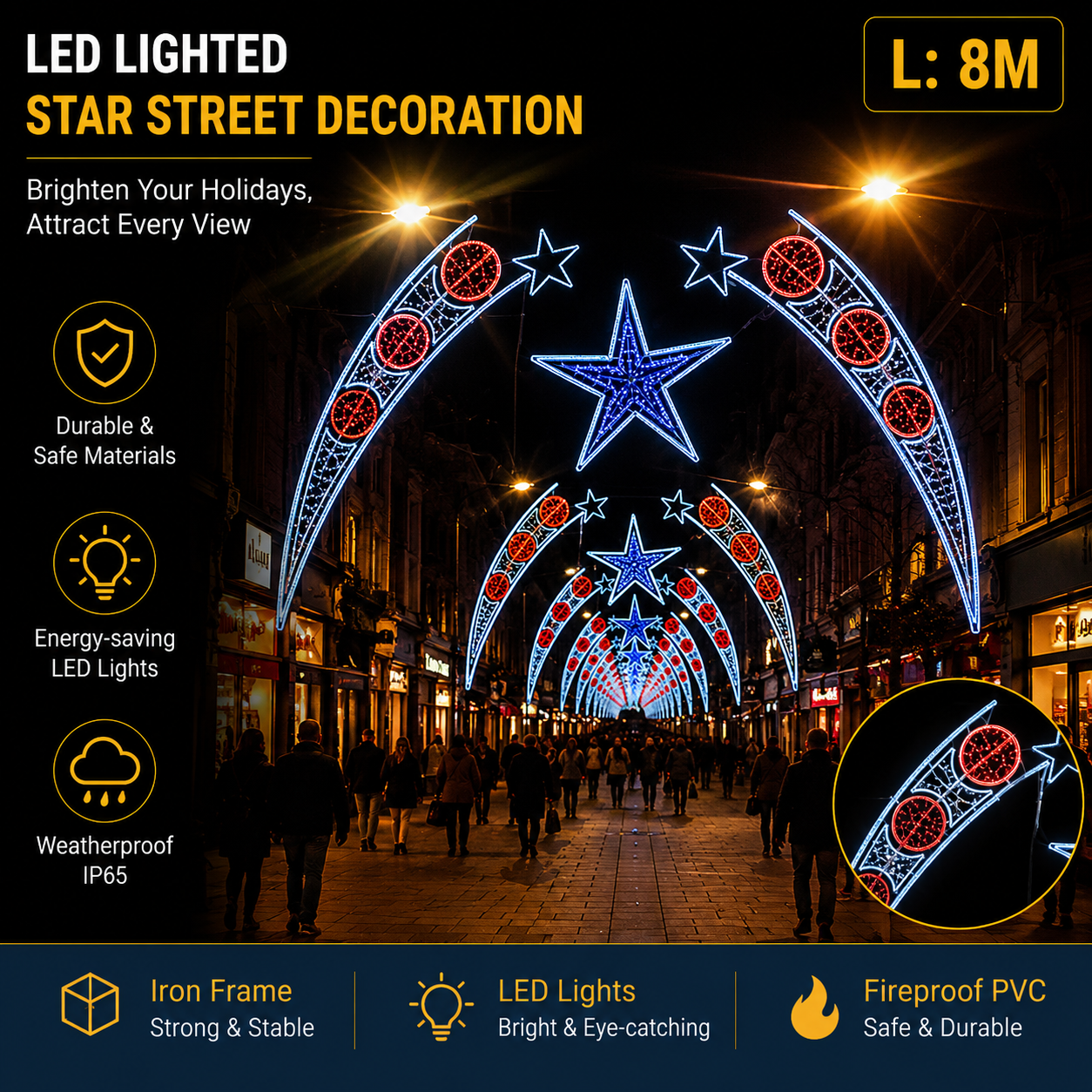 8m Giant LED Star Arch Motif | Commercial Canopy Lighting