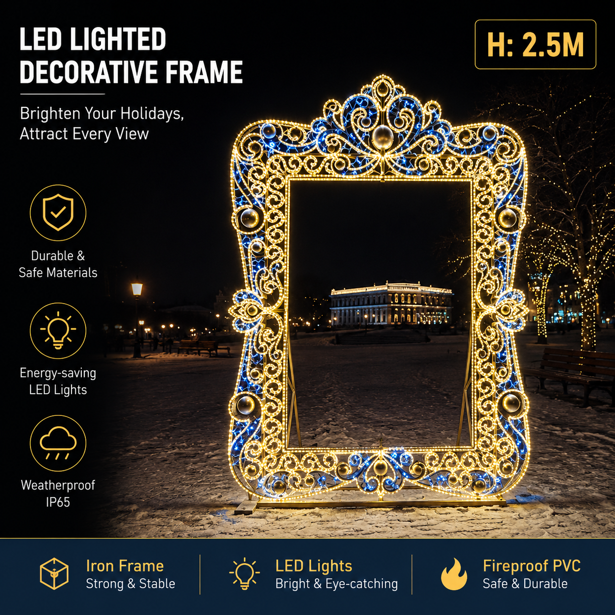 2.5m Giant LED Baroque Frame | Commercial Plaza Photo Op