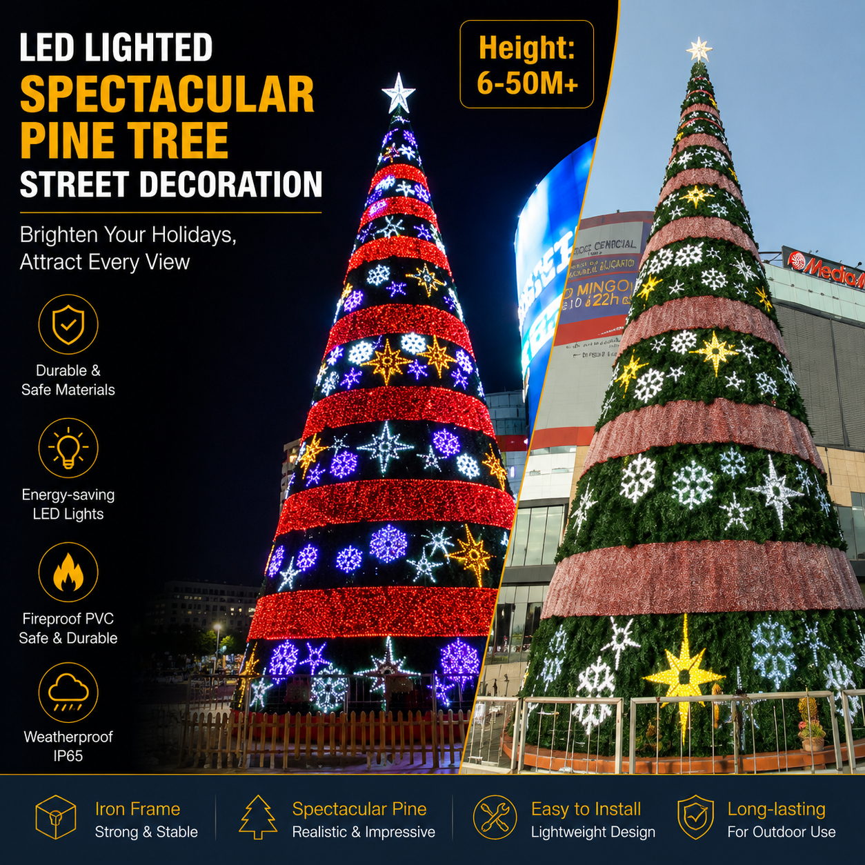 50m Giant Vertical-Strip LED Pine | Commercial City Decorations