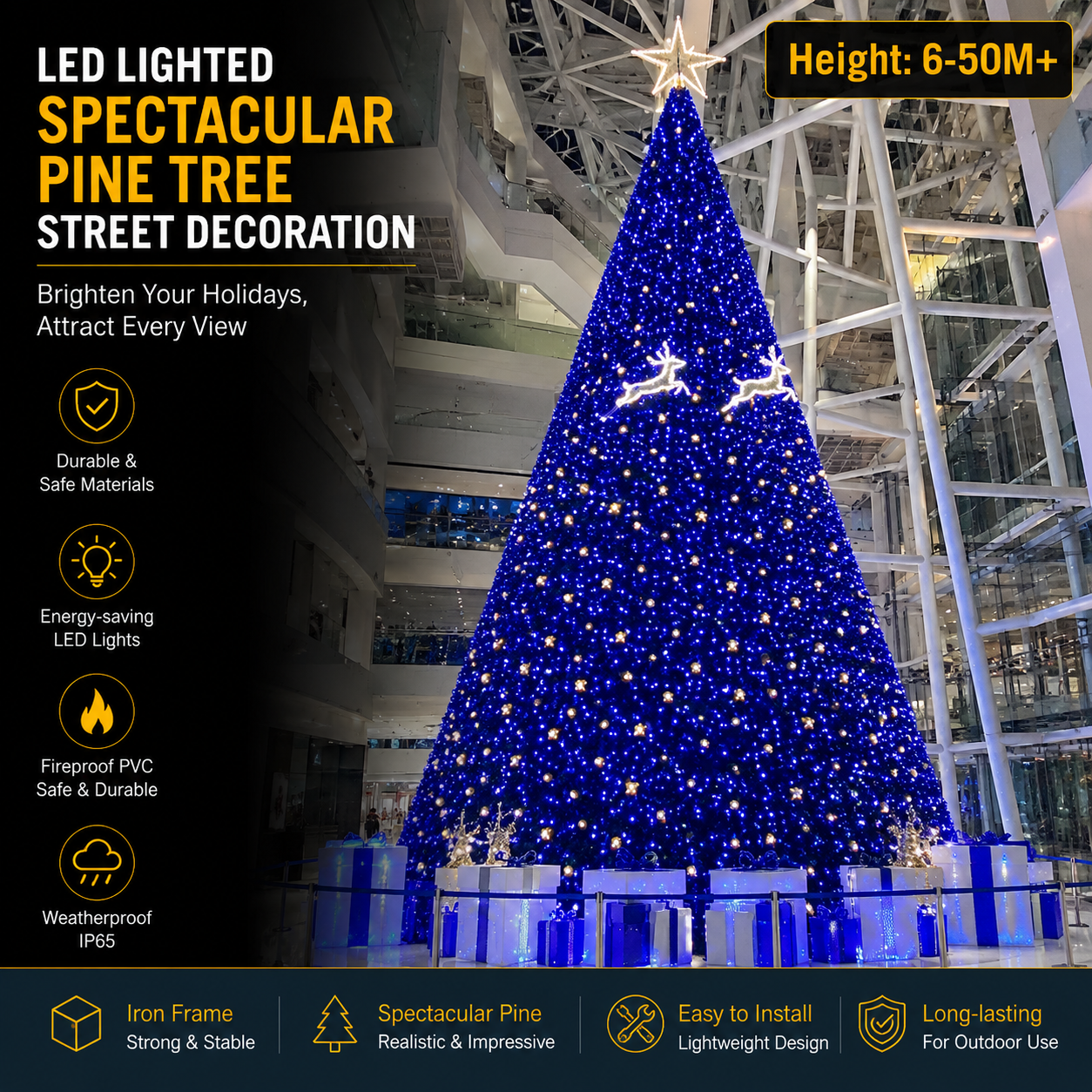 50m Giant Blue LED Pine Tree | Commercial Theme Parks