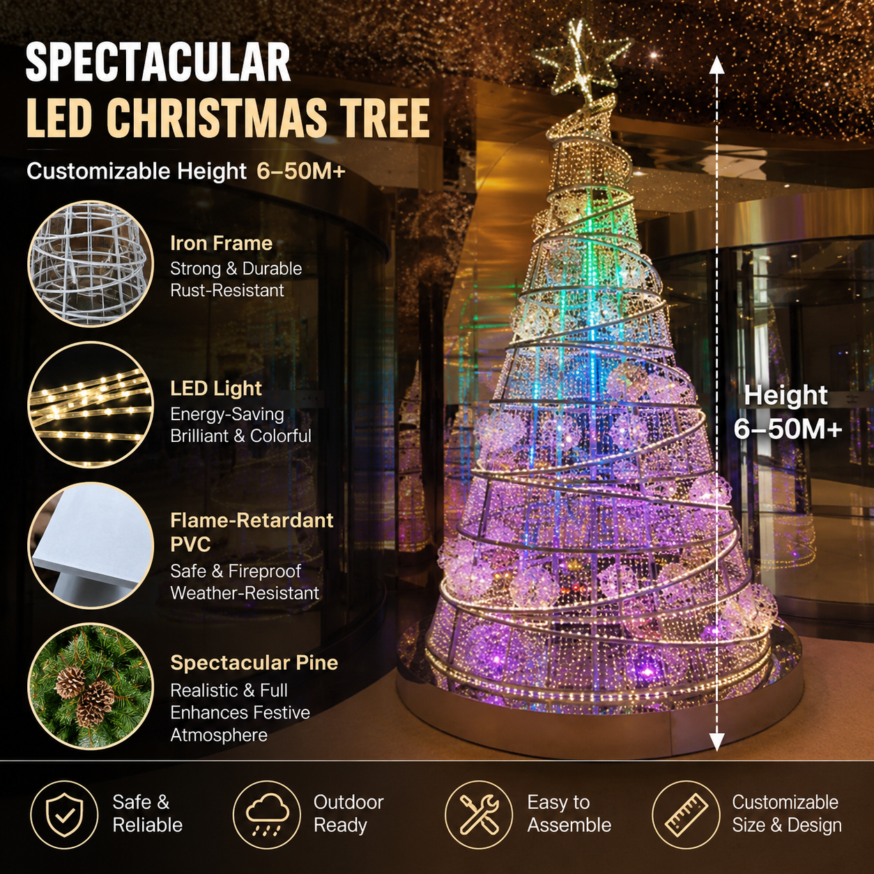 6M-50M+ Giant LED Pine Tree | Commercial Holiday Decor