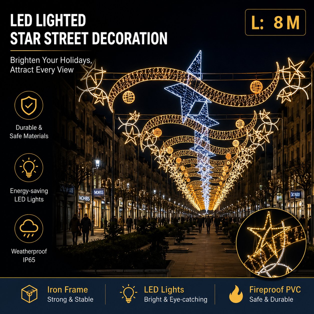 8m Giant LED Comet Street Motif | Commercial Canopy Light