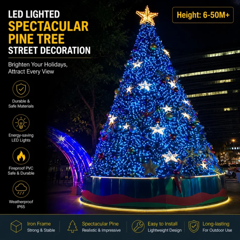 Blue Christmas Light Tree with Star Motifs