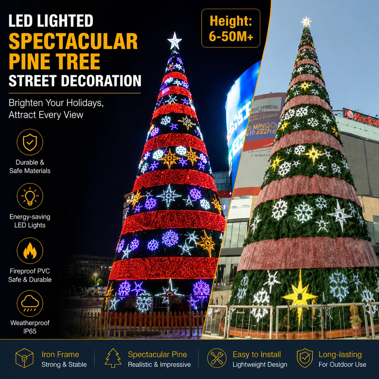 Christmas Light Tree with Decorative Bands.