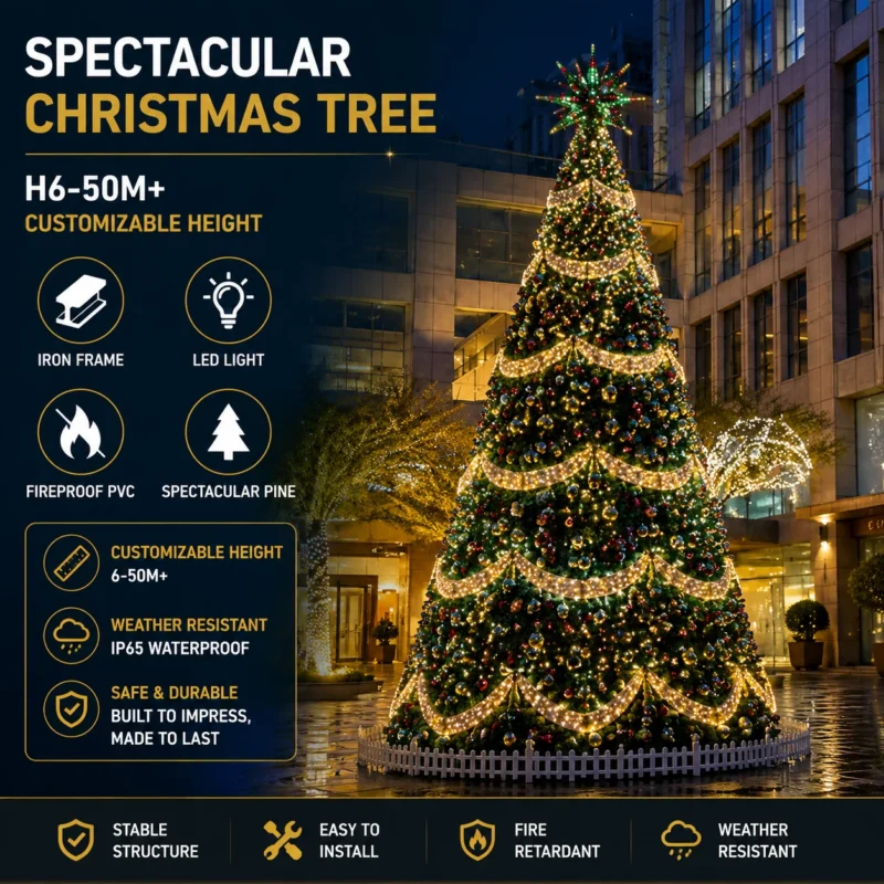 Green Christmas Tree with Golden Garlands