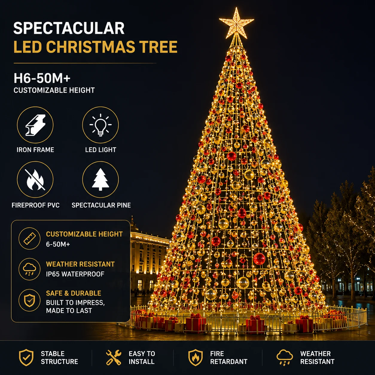 Green Christmas Tree with Colourful Ornaments.