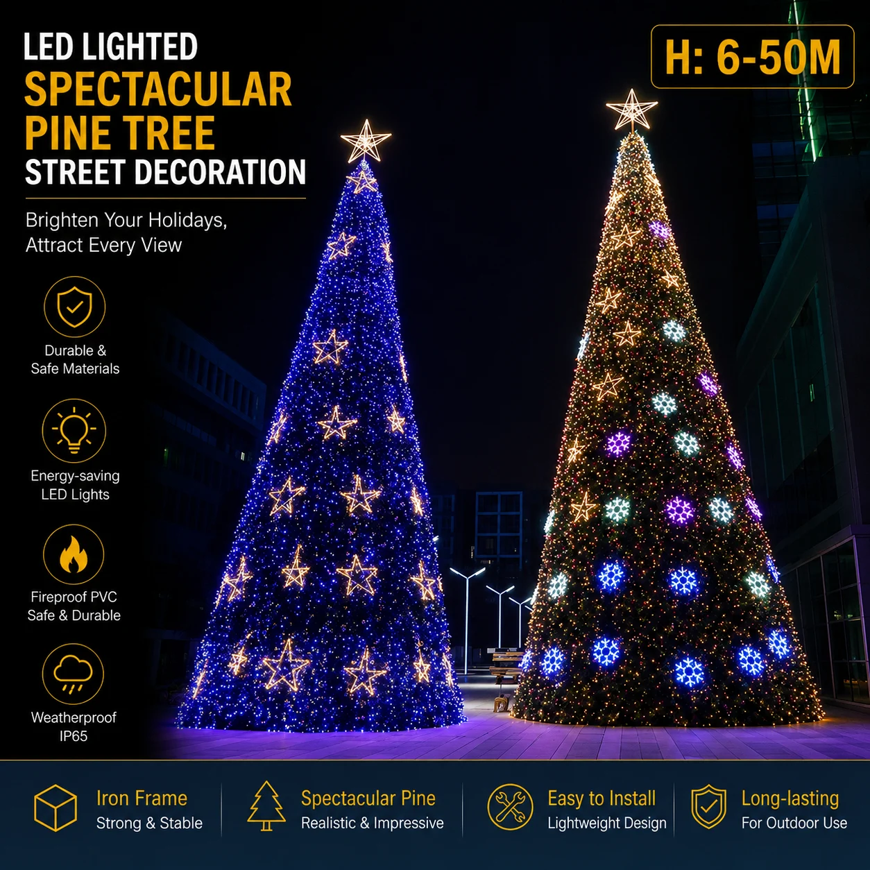 Blue Christmas Light Tree with White Stars.