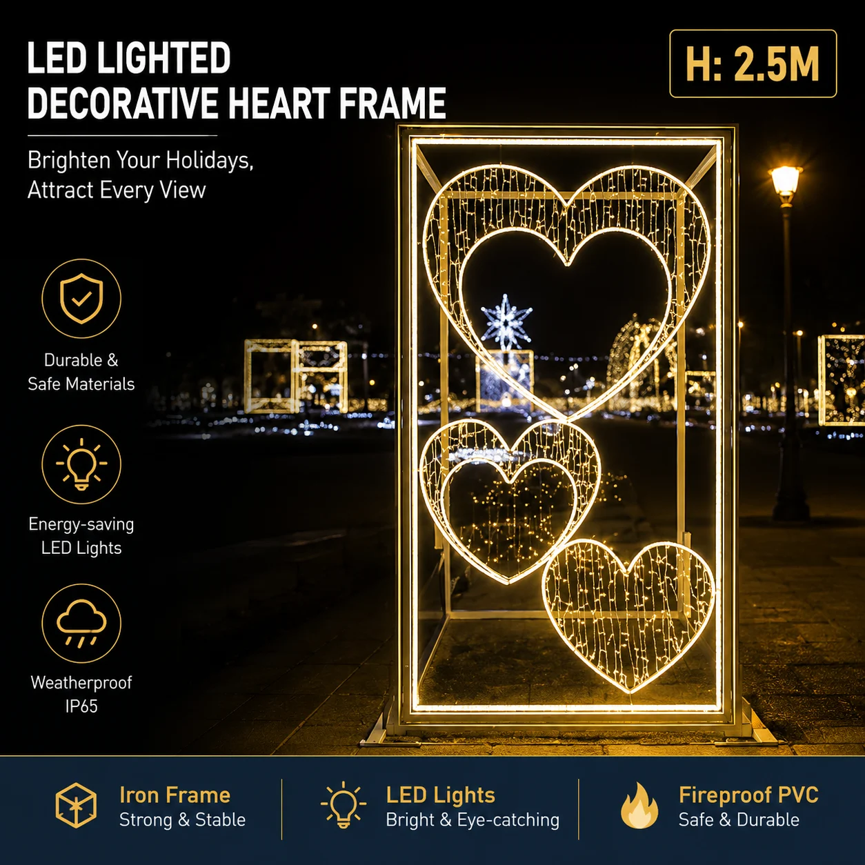 Golden Double-Heart Photo Frame Light.