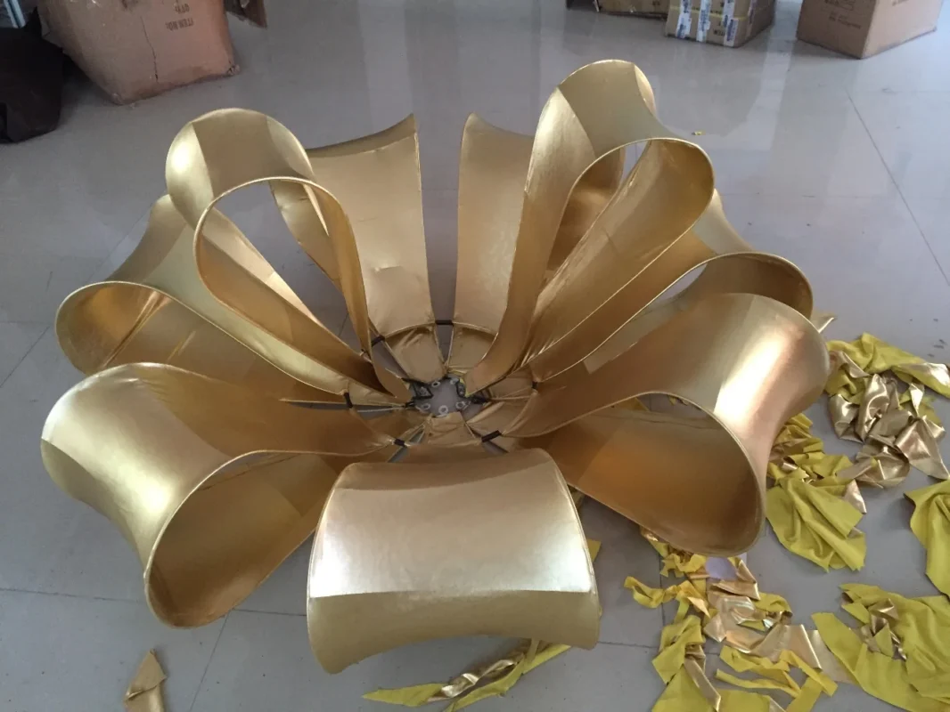 A decorative ribbon form shown during preparation.