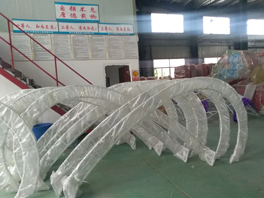 Wrapped decorative light frames prepared for handling.