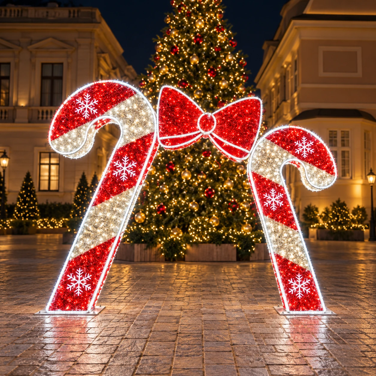 Design reference: Candy Cane Light Arch with Red Bow.