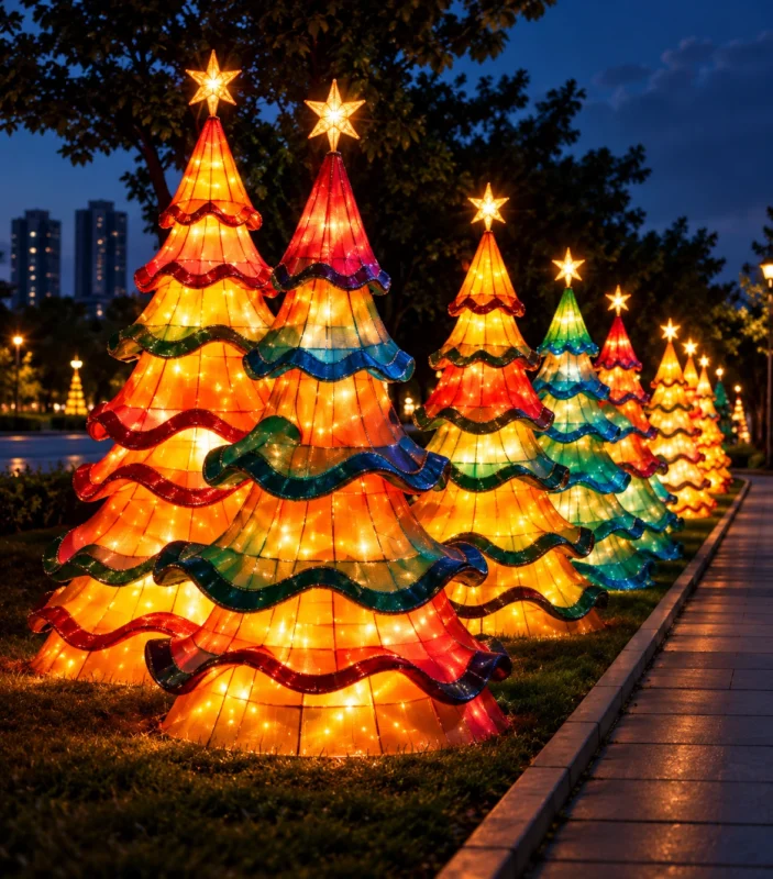 Colourful Layered Christmas Tree Lanterns — SDZS11