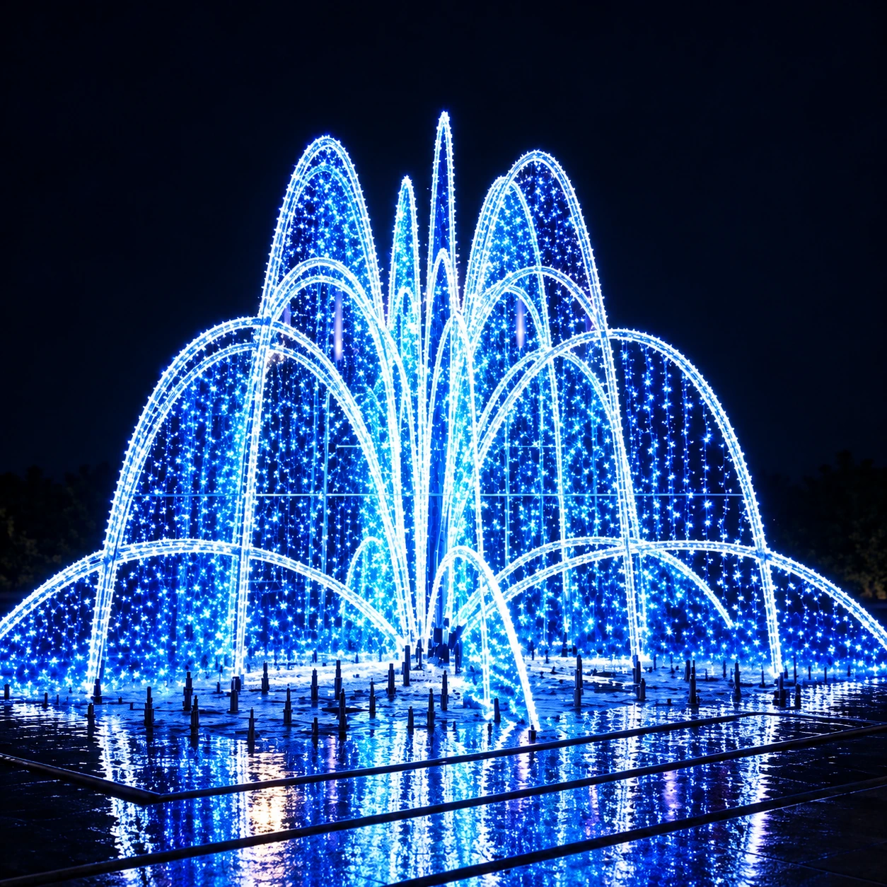 Design reference: Blue Cascading Fountain Light Display.