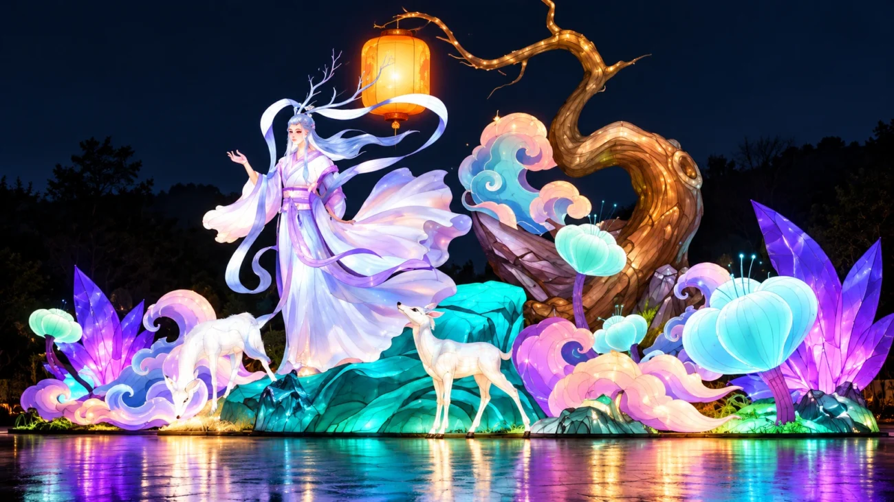 Mythical Deer and Floral Lantern Scene — JQ-C25-R202