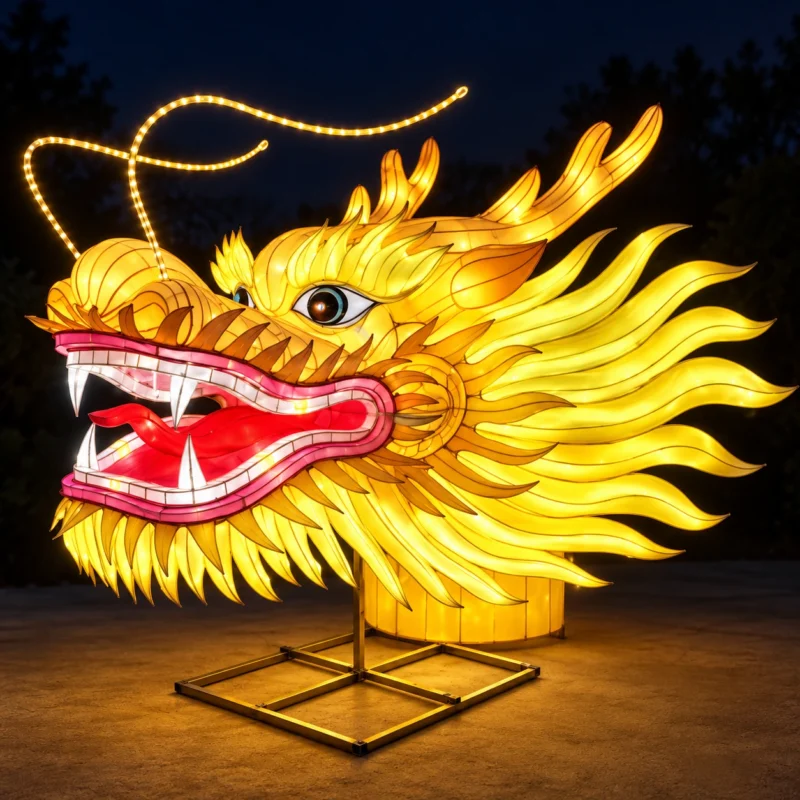 Golden Dragon Head Lantern Sculpture — JQ-C25-R216