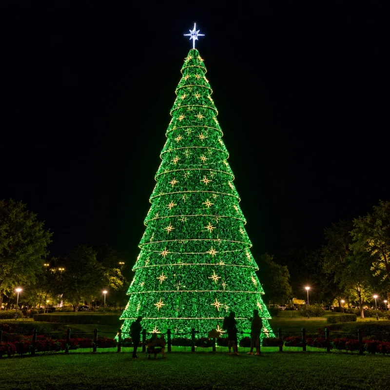 Green Christmas Light Tree with Star Motifs — fz22