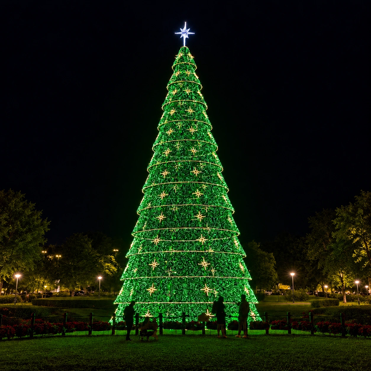 Design reference: Green Christmas Light Tree with Star Motifs.