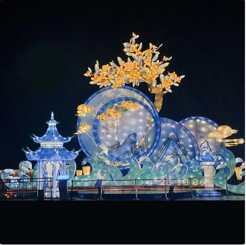 Blue Celestial Lantern Stage with Golden Tree — JQ-C25-R186