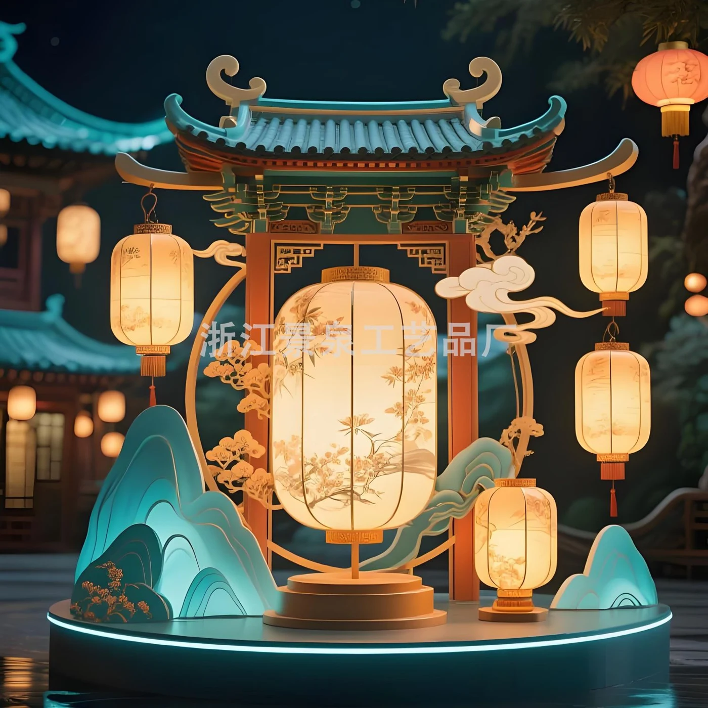 Traditional Pavilion and Moon Lantern Display.