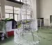 An illuminated reindeer light form in the workshop.